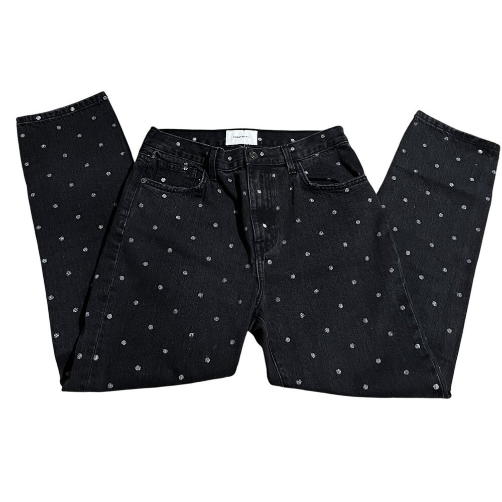 Current/Elliott Womens Blk Polka Dot High-Waisted Vintage Cropped Hem Jeans 28